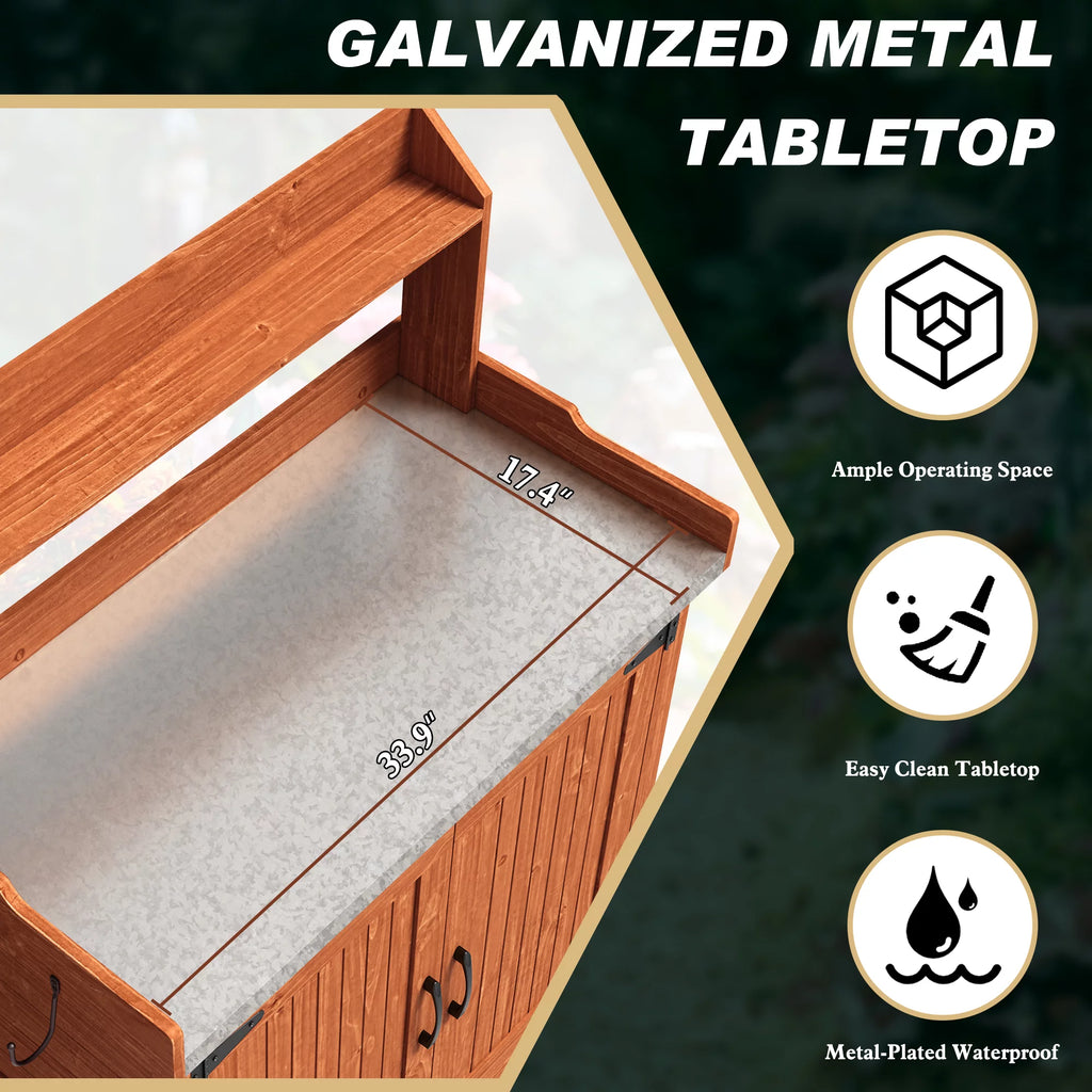 Galvanized Steel Potting Bench with Storage B3975