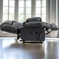 Oversized Black Leather Power Lift Recliner Chair with 8-Point Vibration Massage Lumbar Heating E9162