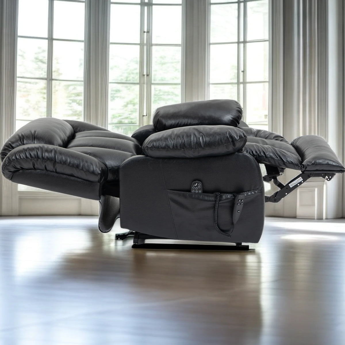 Oversized Black Leather Power Lift Recliner Chair with 8-Point Vibration Massage Lumbar Heating E9162
