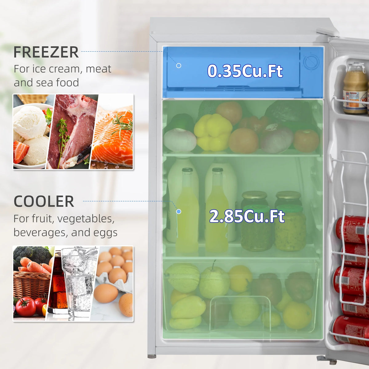 White 3.2 Cu.Ft Mini Fridge with Freezer O526
