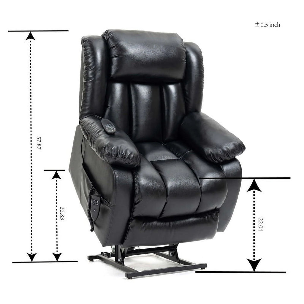 Oversized Black Leather Power Lift Recliner Chair with 8-Point Vibration Massage Lumbar Heating E9162