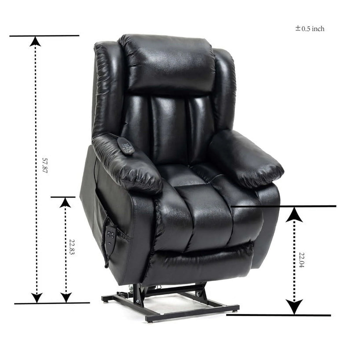 Oversized Black Leather Power Lift Recliner Chair with 8-Point Vibration Massage Lumbar Heating E9162