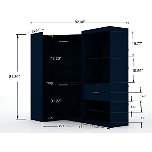 White 2 Piece Corner Wardrobe Closet with Drawers and Hanging Rods I214