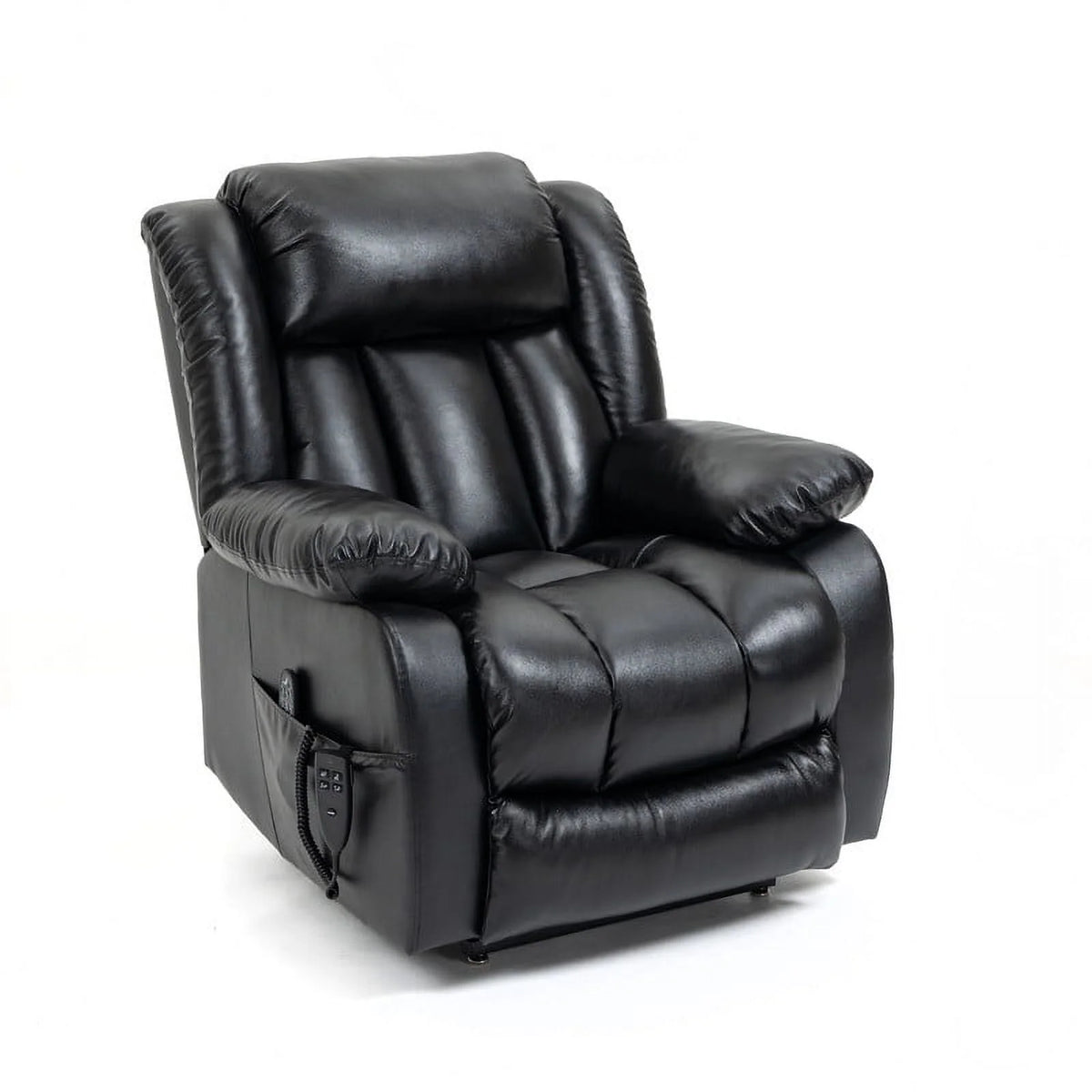 Oversized Black Leather Power Lift Recliner Chair with 8-Point Vibration Massage Lumbar Heating E9162