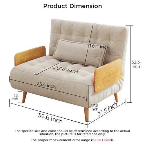 Linen Convertible Chair Bed Sleeper with Wooden Arms W789