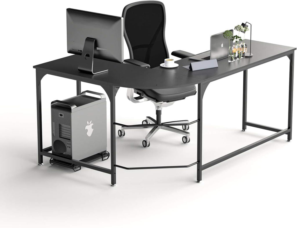 Reversible L Shaped Desk with Wood & Anti-Rust Frosted Metal Teak Black H174