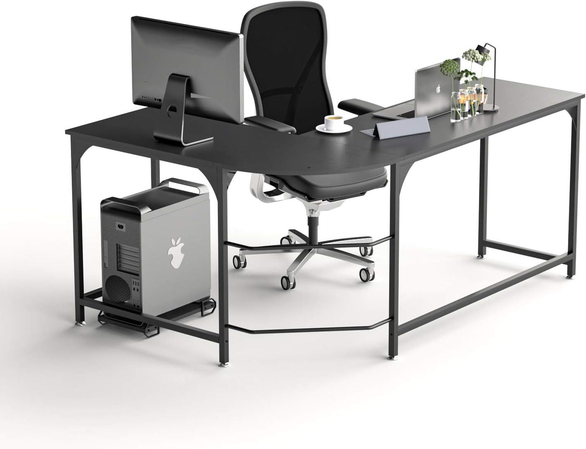 Reversible L Shaped Desk with Wood & Anti-Rust Frosted Metal Teak Black H174
