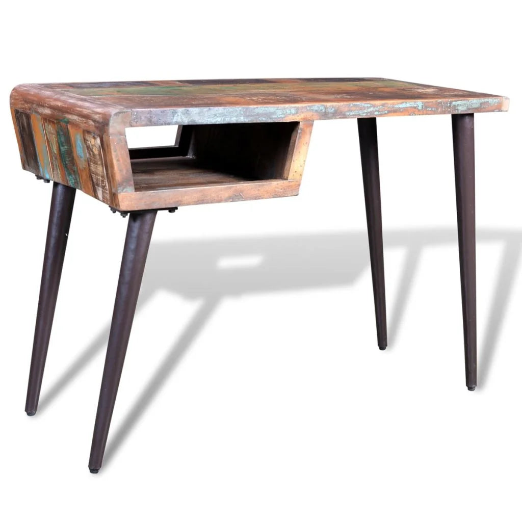Rustic Desk with Storage Compartment Reclaimed Wood Tabletop Iron Legs I67205