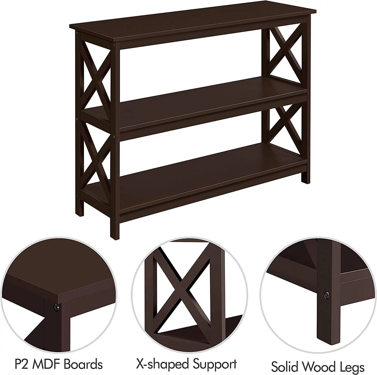 Espresso 3-Tier Console Table with Storage Shelves N49989
