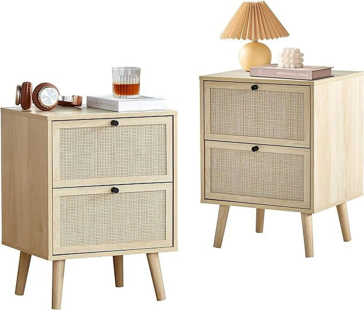 Set of 2 2 Drawer Natural Nightstand V206