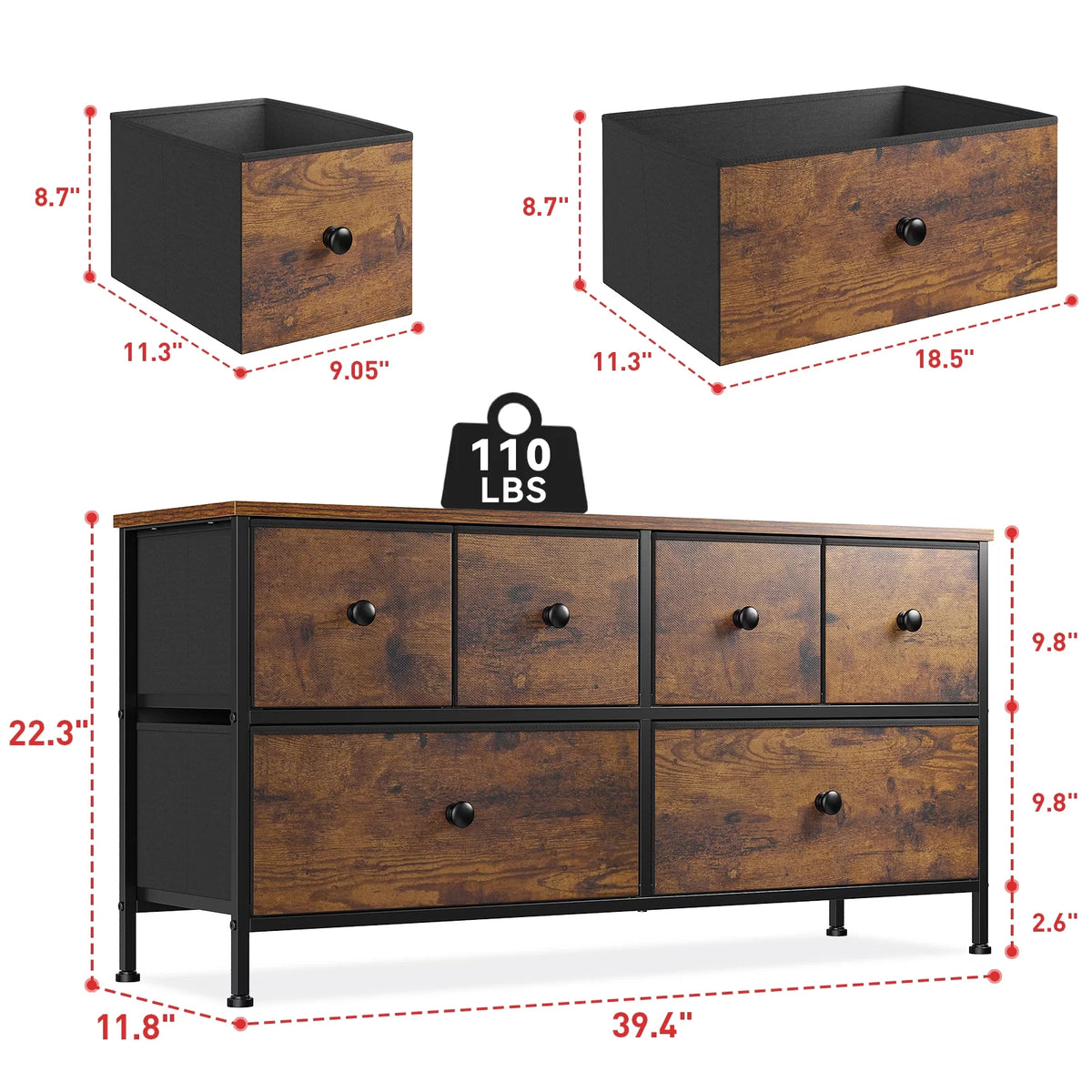 Black 8 Drawer Fabric Dresser TV Stand P54692