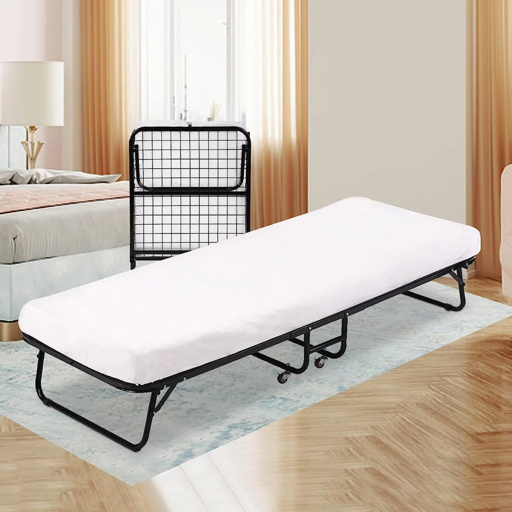 Folding Bed with Memory Foam Mattress and Wheels R13543