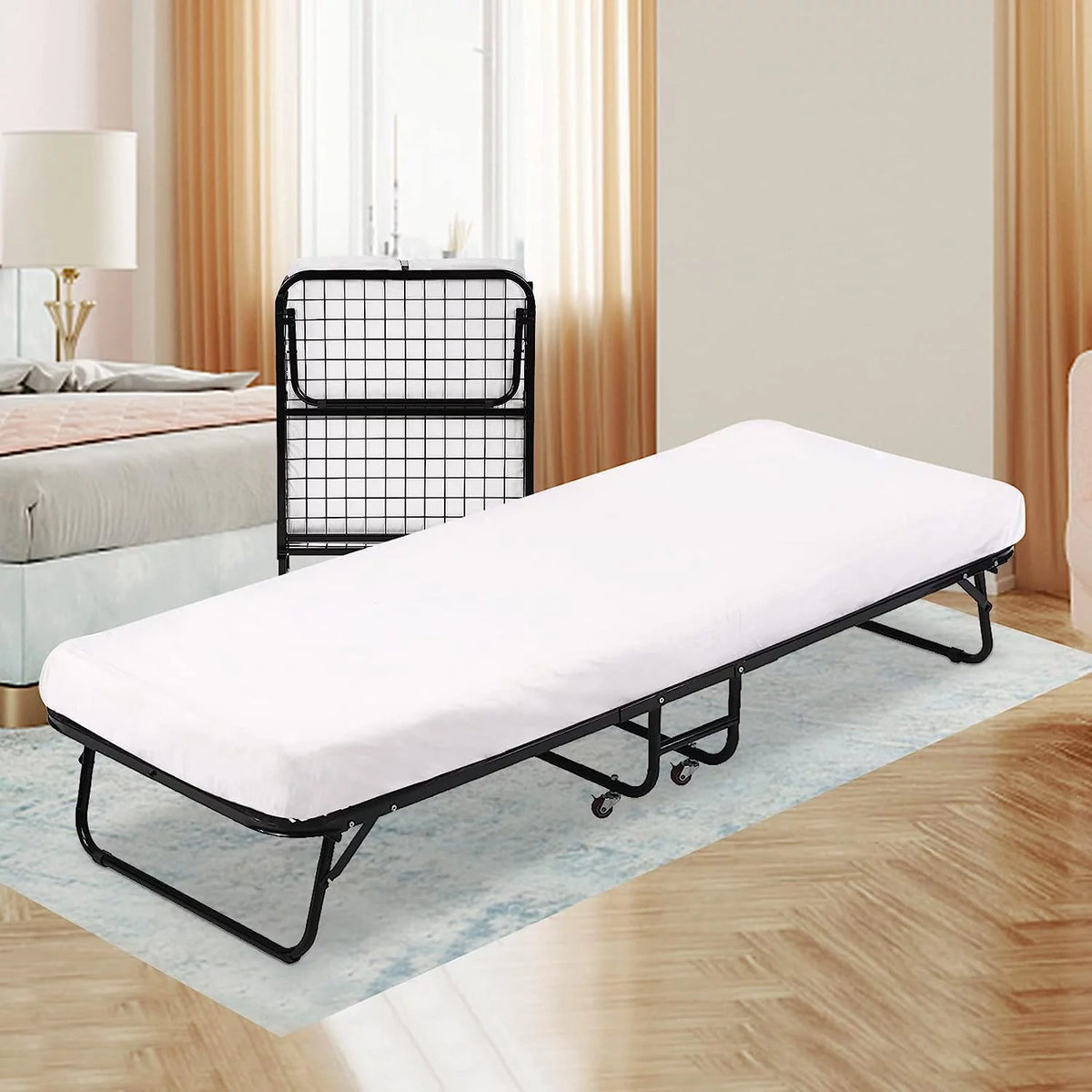 Folding Bed with Memory Foam Mattress and Wheels R13543