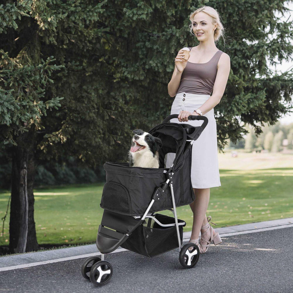 3 Wheel Foldable Pet Stroller with Storage Basket M387