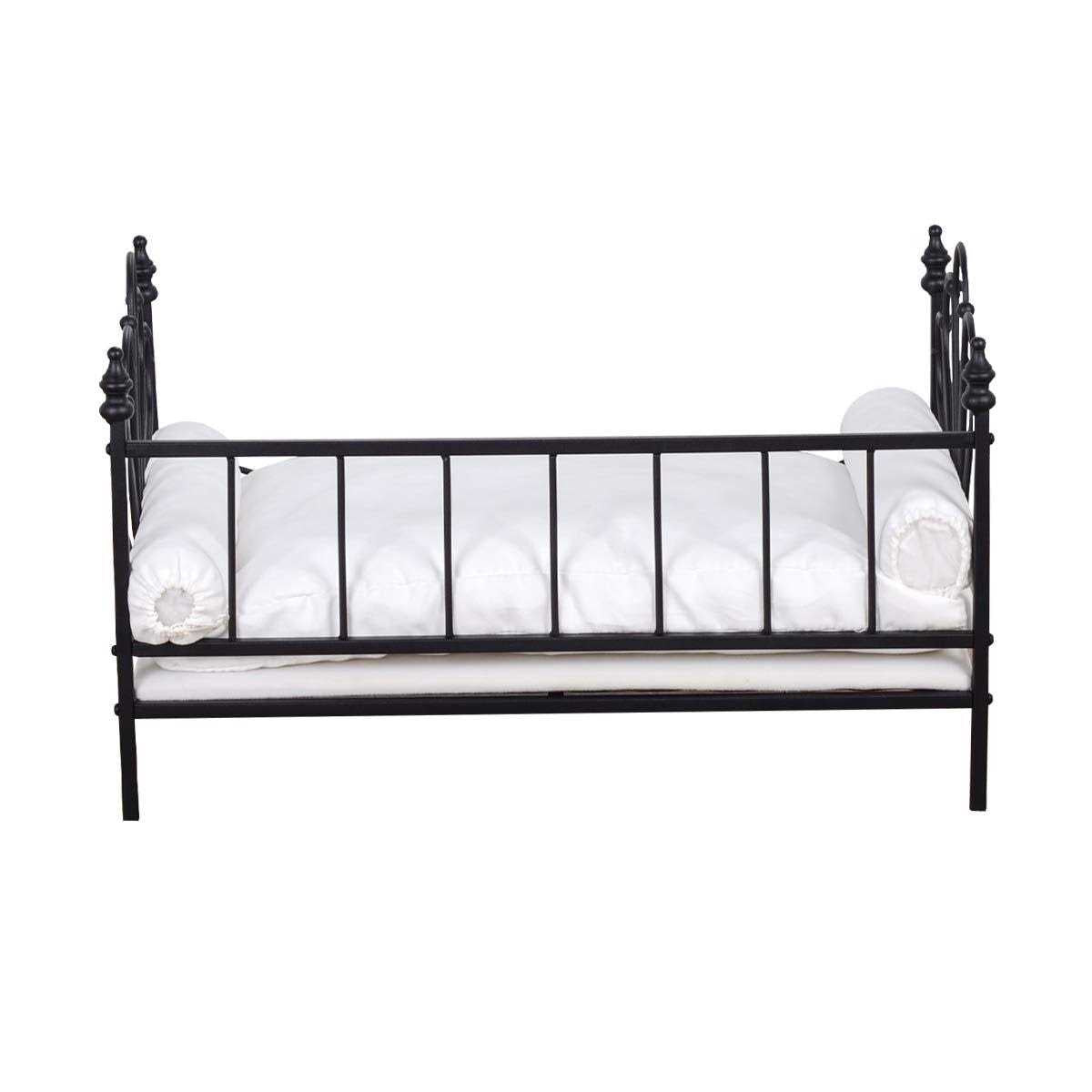Dog Bed with Metal Frame and White Velvet Cushion Q389970