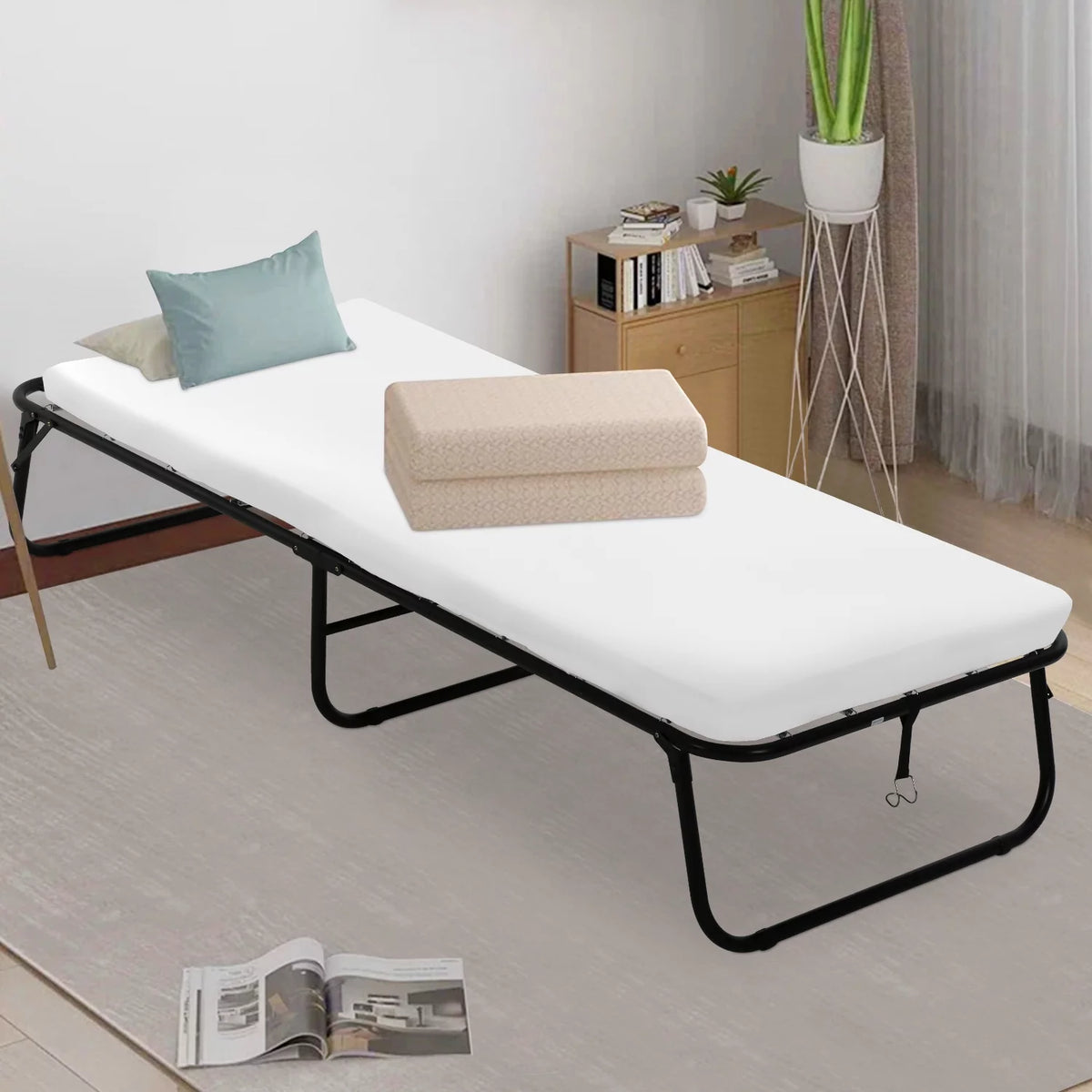 Folding Bed with Memory Foam Mattress and Wheels R13543