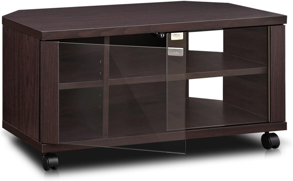 Espresso TV Stand with Double Glass Doors Q5898
