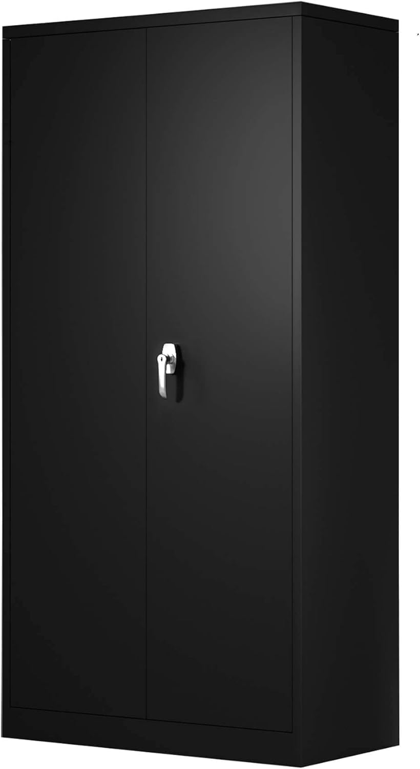 Black Steel Storage Cabinet with 4 Adjustable Shelves and Lockable Doors Z1048