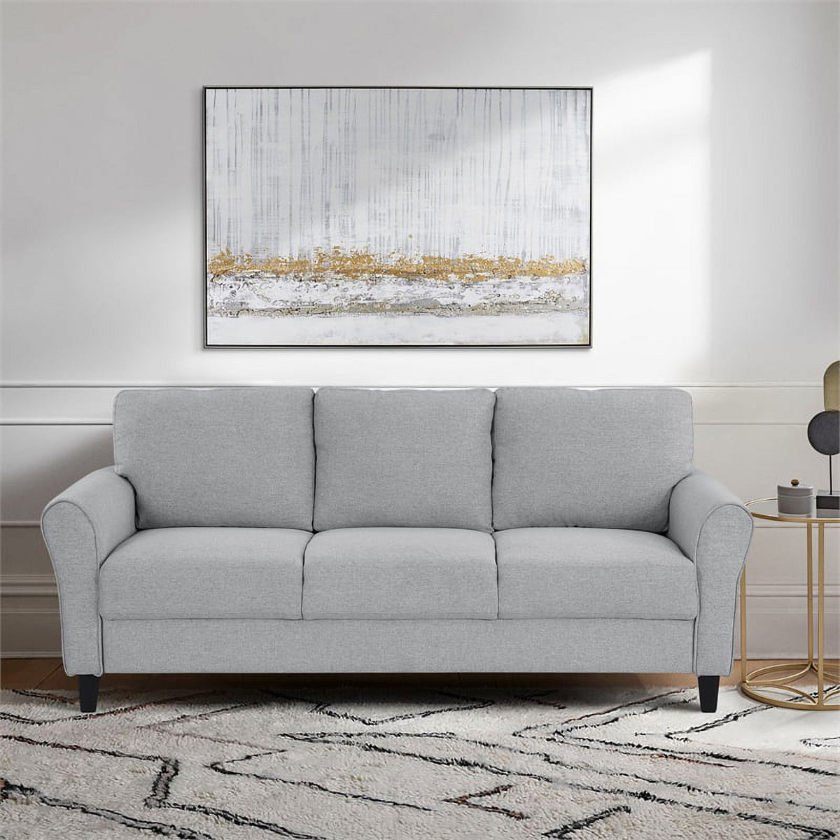 Textured Fabric 2-Piece Upholstered Sofa Set in Dark Gray Y429618