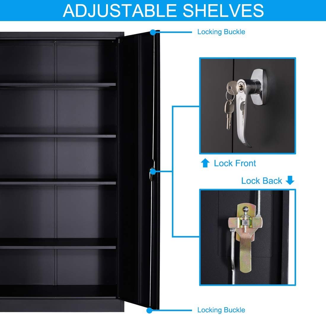 Black Steel Storage Cabinet with 4 Adjustable Shelves and Lockable Doors Z1048