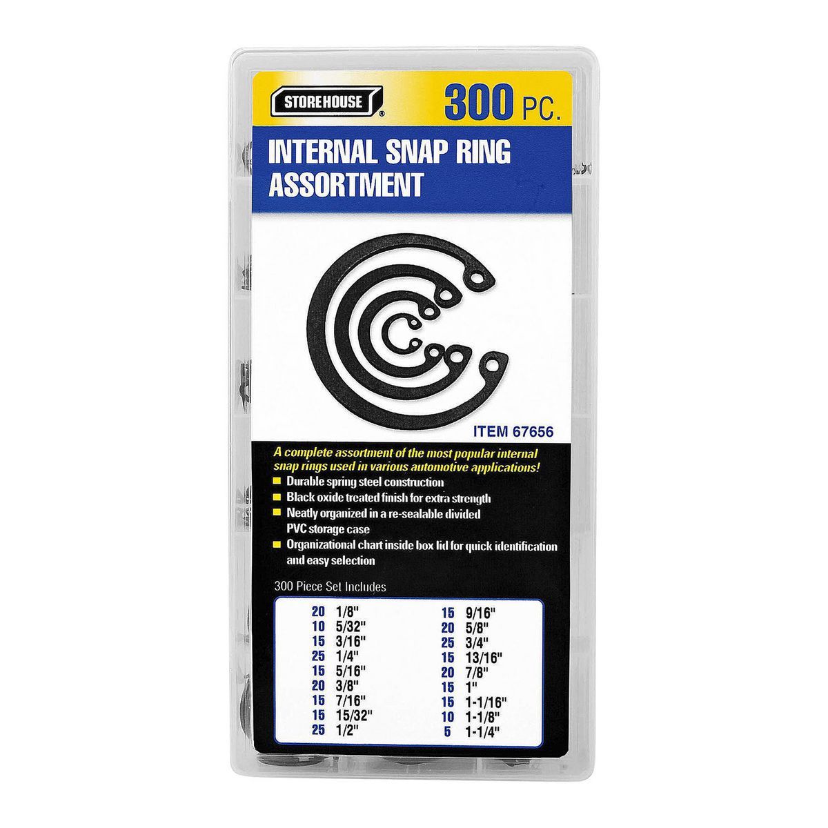 Internal Retaining Ring Assortment, 300 Piece D76423