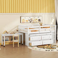 Twin Size White Wood Loft Bed with Desk and 4 Drawers F6363