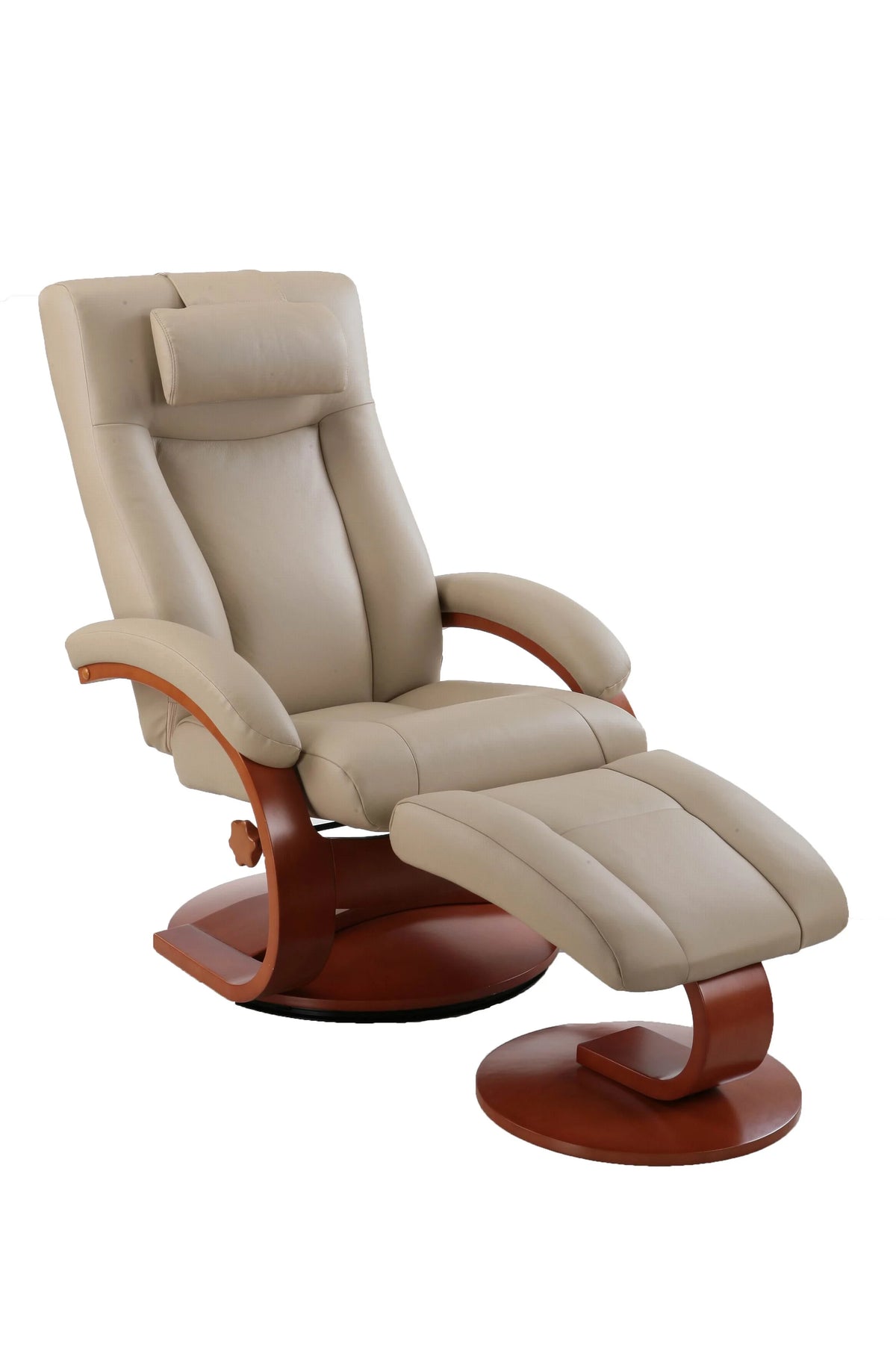 Recliner and Ottoman with Pillow in Cobblestone Top Grain Leather S343