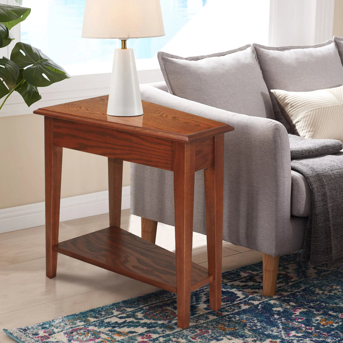 Medium Oak Wedge Table with Shelf Q2753