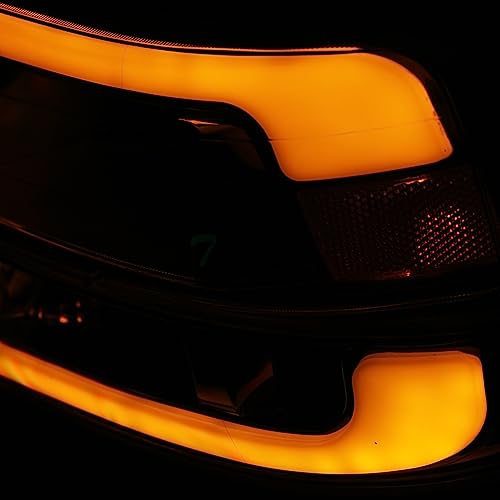 Compatible With Chevy Silverado Suburban Tahoe LED Strip Bar Black Housing Headlights With Signal Bumper Lamps Amber Reflector 4-Pieces C668358