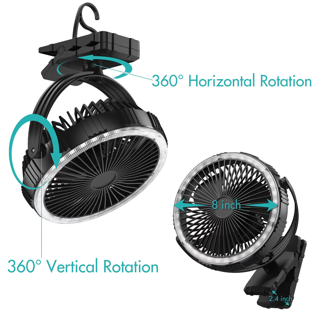 Rechargeable Clip-On Fan with LED Lights D5804