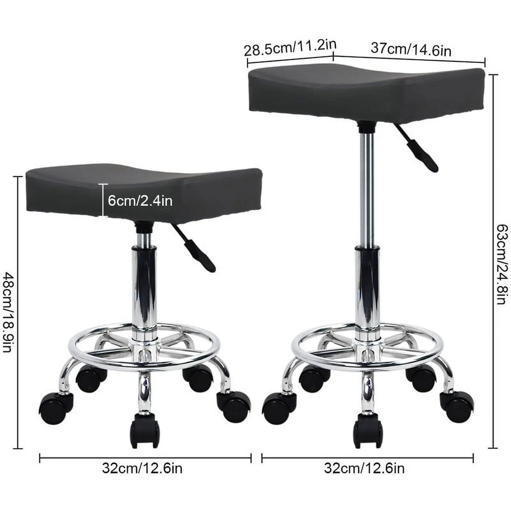 Square Rolling Stool with Footrest PU Leather Height Adjustable Swivel Z24264