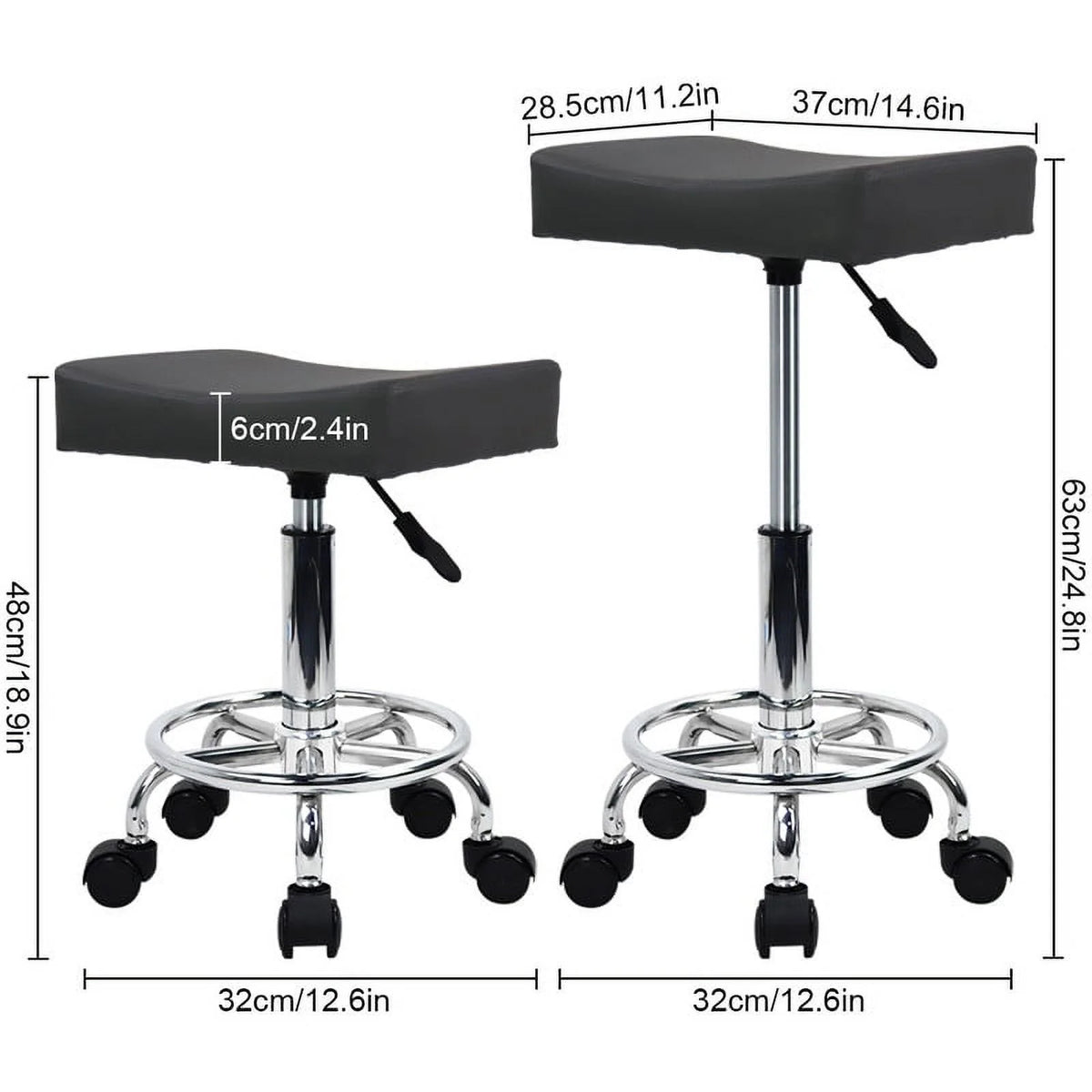 Square Rolling Stool with Footrest PU Leather Height Adjustable Swivel Z24264