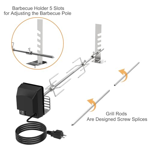 BBQ Rotisserie Grill Kit with 120V 4W Motor, 28" Spit Rod, 2 x 4 Forks I165166