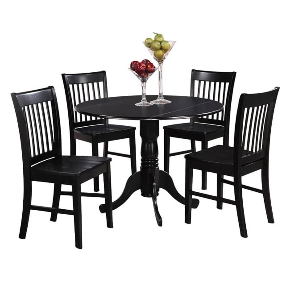 Black Round Kitchen Table and 4 Dinette Chairs 5-Piece Dining Set X5425