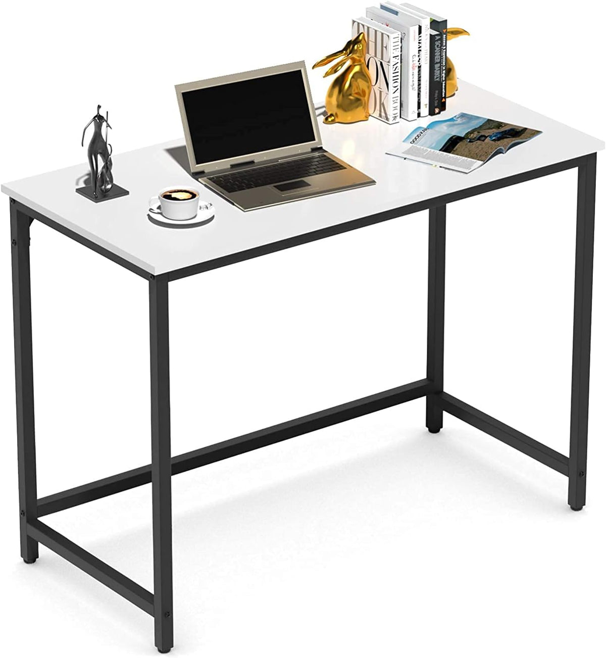 Reversible L Shaped Desk with Wood & Anti-Rust Frosted Metal Teak Black H174