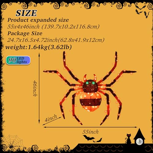 4.2Ft Light Up Spider with 90 LED Lights S6009