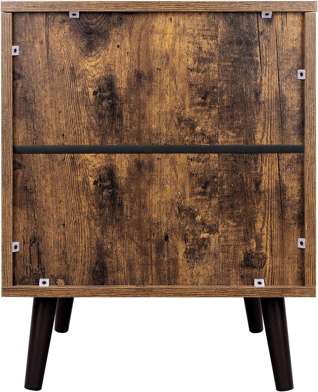 Rustic Brown Nightstand with Open Shelf and Cabinet I83614