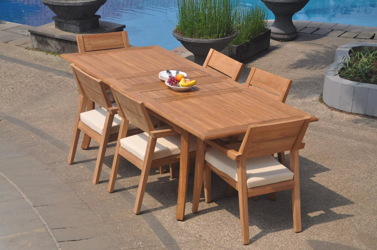 Grade-A Teak 7 Pc Dining Set with 6 Stacking Arm Chairs Y141