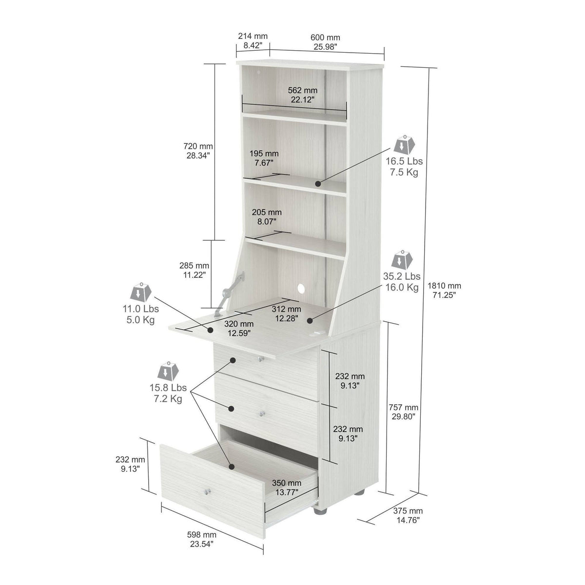 Washed Oak 3-Shelf Bookcase N955064