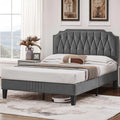 Velvet Upholstered Platform Bed with Curved Headboard Dark Gray Full Bed C25919