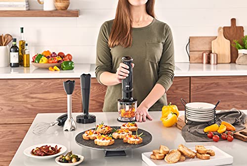 Black Hand Blender with Blending Shaft, Chopper, Masher, Whisk, Beaker Q84117