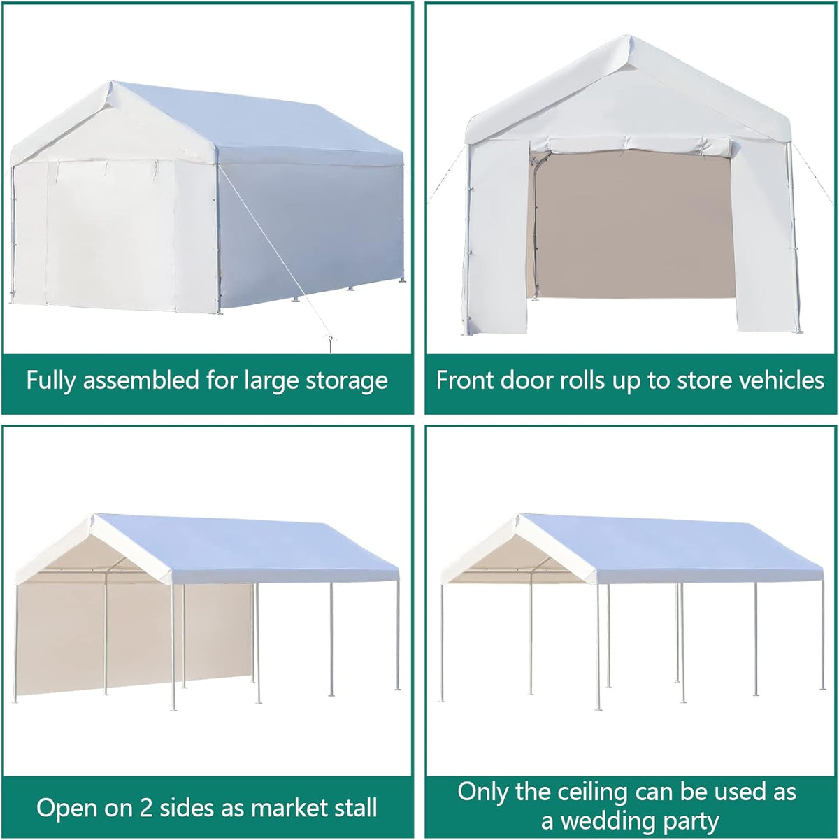 10x20 ft Heavy Duty Carport with Removable Sidewalls & Doors K1272