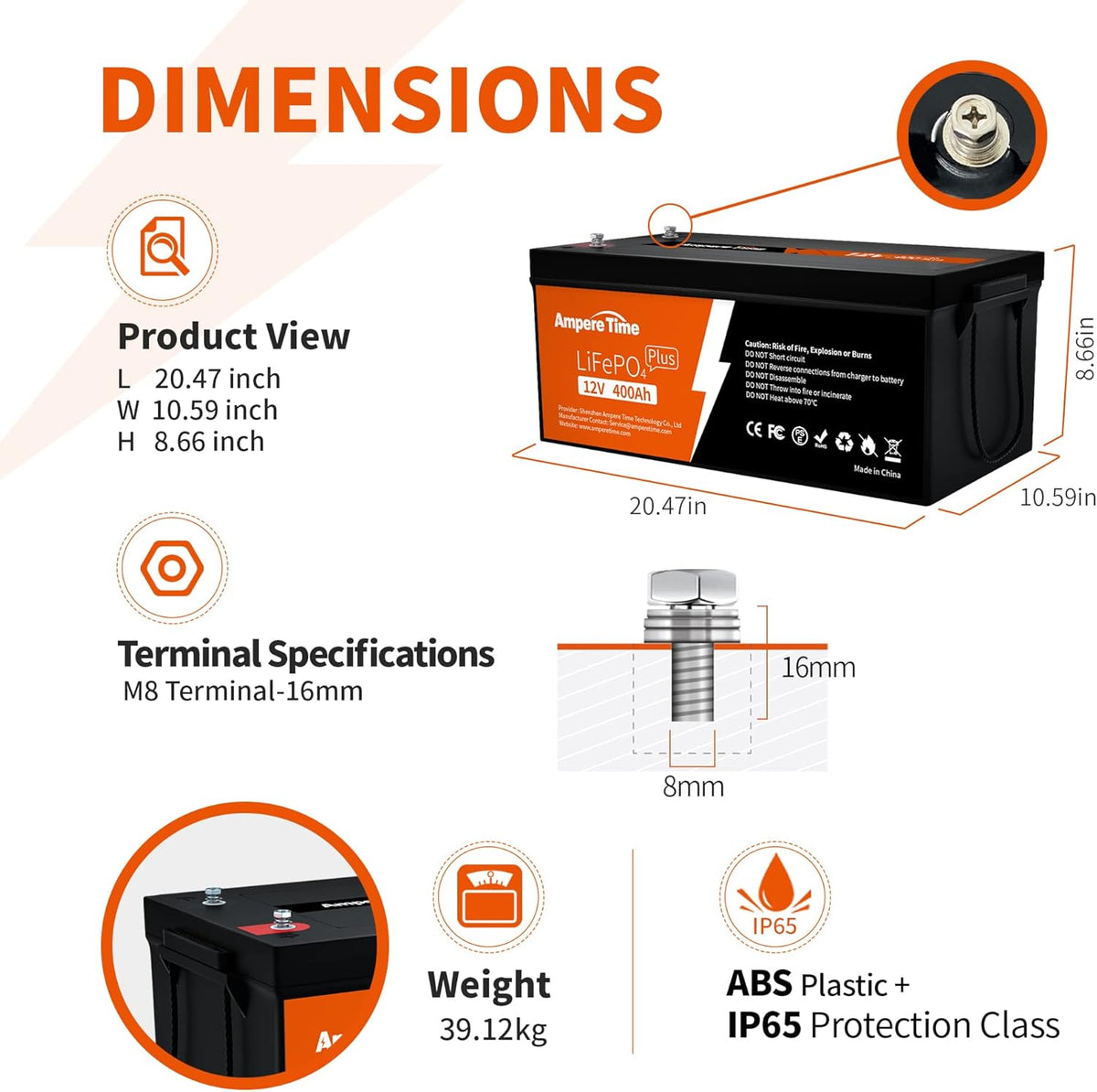 12V 400Ah Deep Cycle LiFePO4 Battery Pack with 250A BMS N9088
