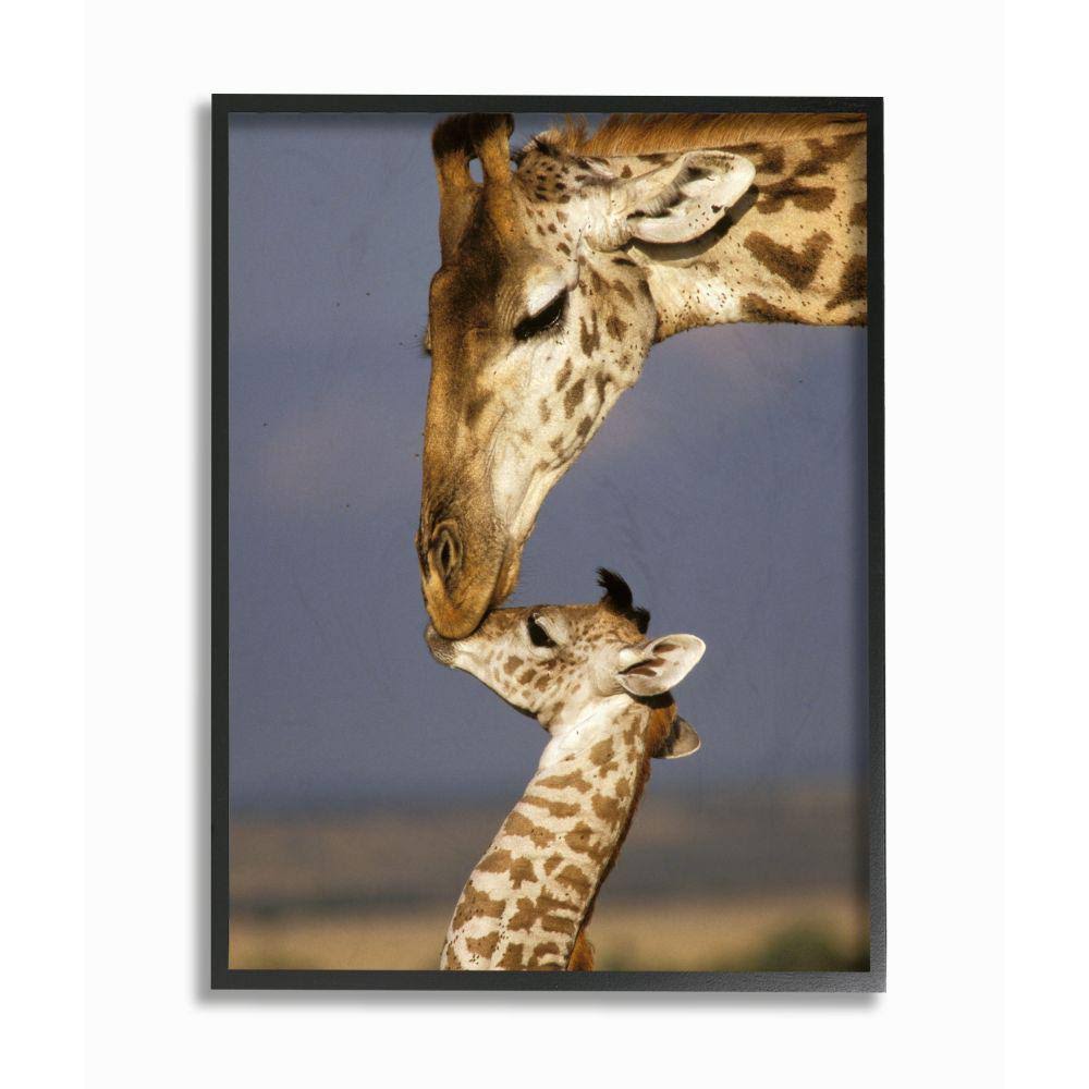 Giraffe Family Mother with Calf Framed Giclee Texturized Art, 24 x 30, Multi-Color O963