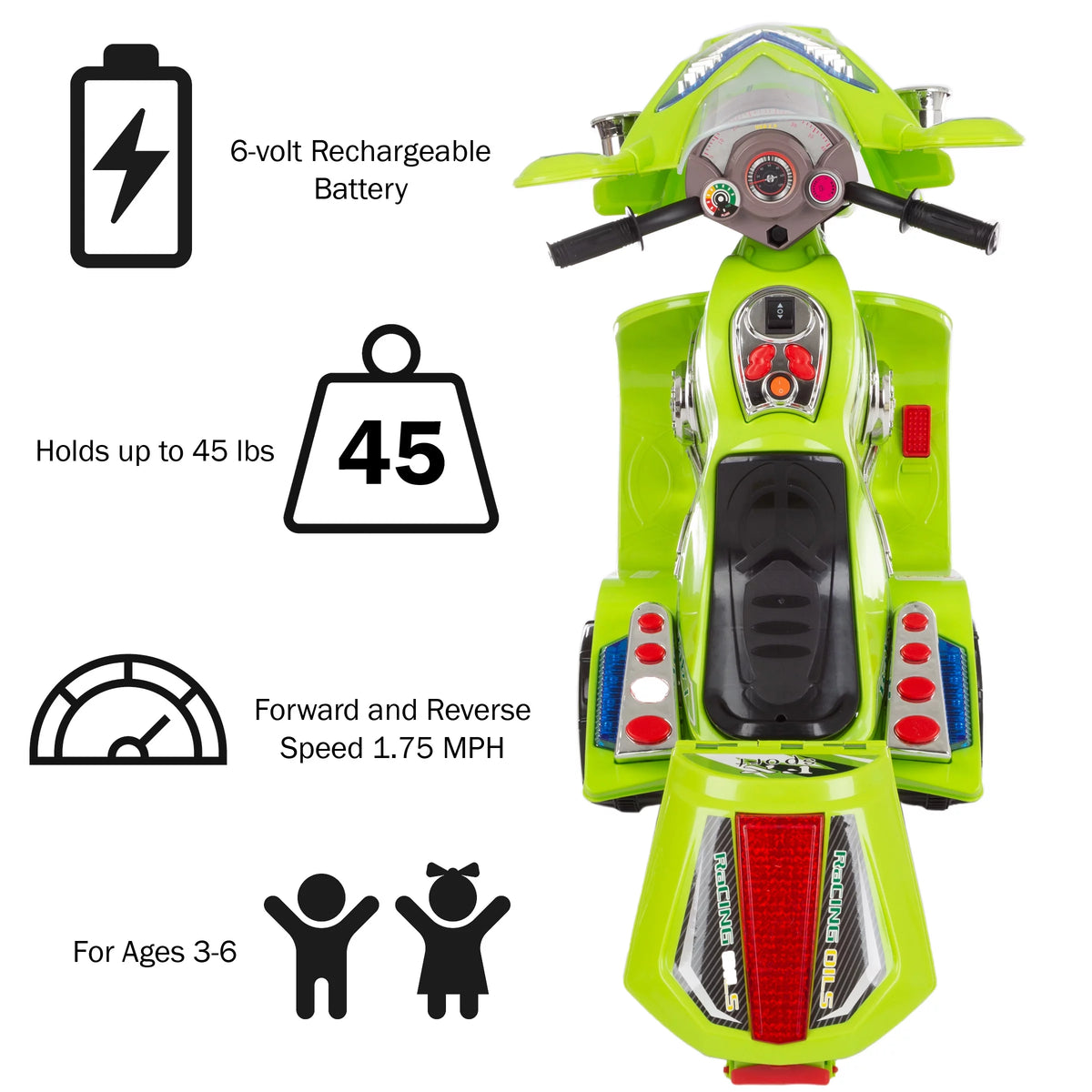 Green 3-Wheel Battery-Powered Electric Motorcycle D43106