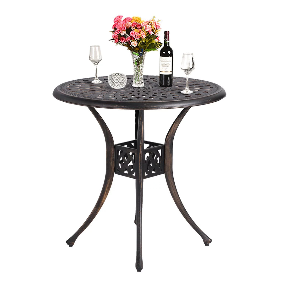 Cast Aluminum Round Dining Table with Umbrella Hole W841625