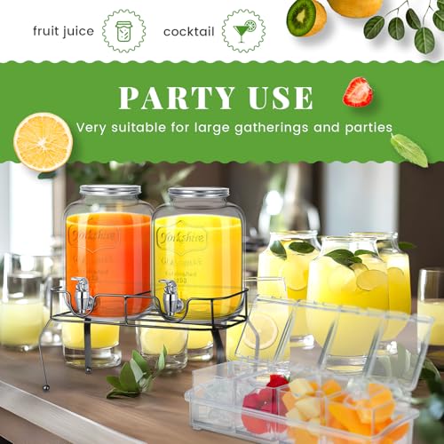 Glass Drink Dispenser Set of 2 1 Gallon with Lid and Spoon J269436