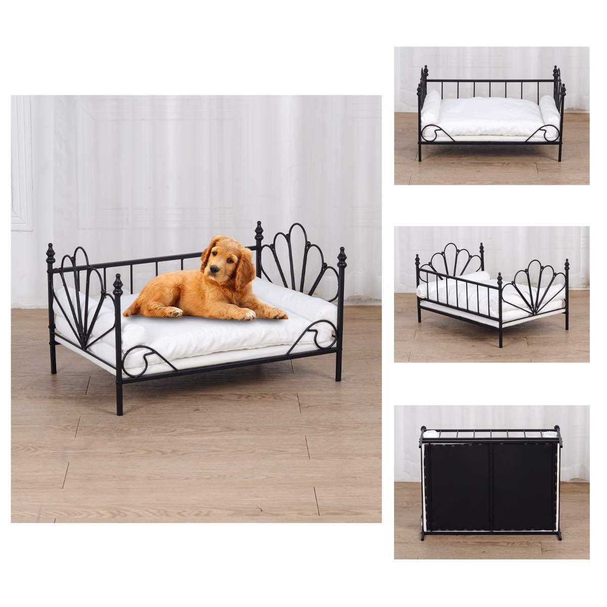 Dog Bed with Metal Frame and White Velvet Cushion Q389970