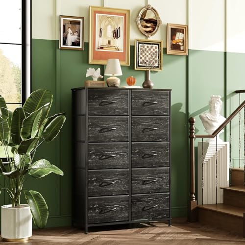 Black 10 Drawer Tall Dresser D8815