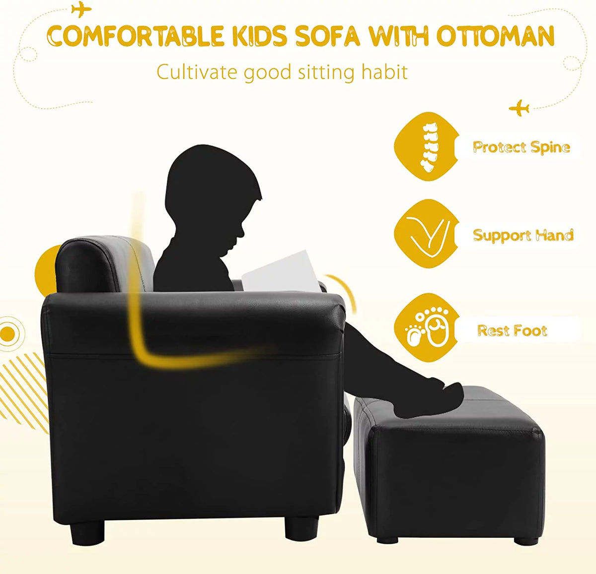 2 Seat Kids Sofa with Ottoman Black X207626